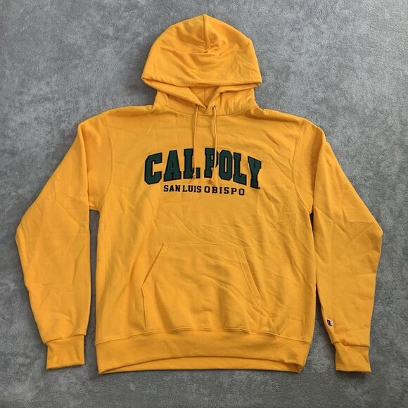 Champion Hoodie Mens Medium Yellow Cal Poly San Luis Obispo Pullover Embroidered - Picture 1 of 10